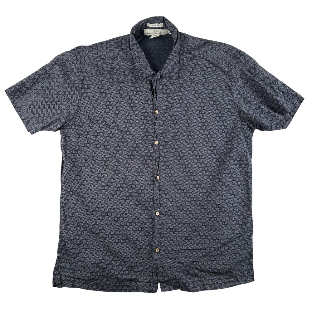 H&M L.O.G.G. Shirt Mens Large Geometric Print Short Sleeve Button Up Blue
